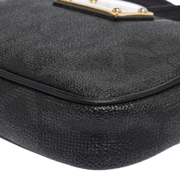 Pre Owned MICHAEL Michael Kors Black/Grey Signature Coated Canvas and Leather Mini Jet Set Crossbody Bag