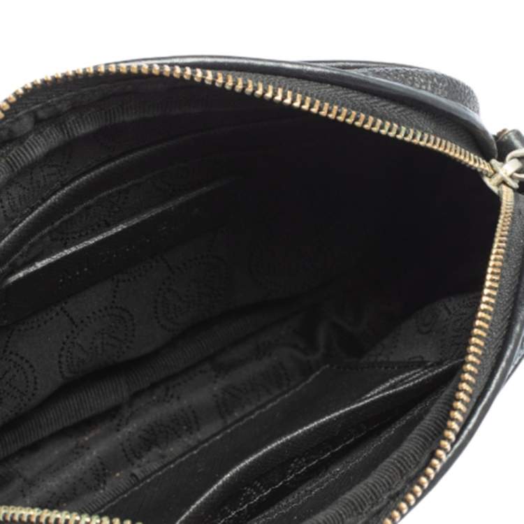 Pre Owned MICHAEL Michael Kors Black/Grey Signature Coated Canvas and Leather Mini Jet Set Crossbody Bag
