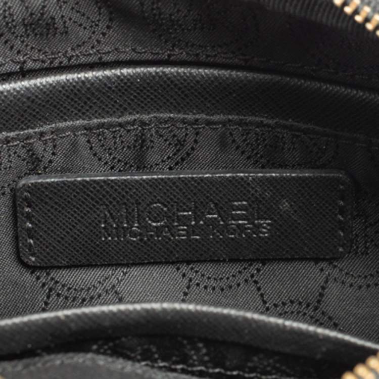 Pre Owned MICHAEL Michael Kors Black/Grey Signature Coated Canvas and Leather Mini Jet Set Crossbody Bag
