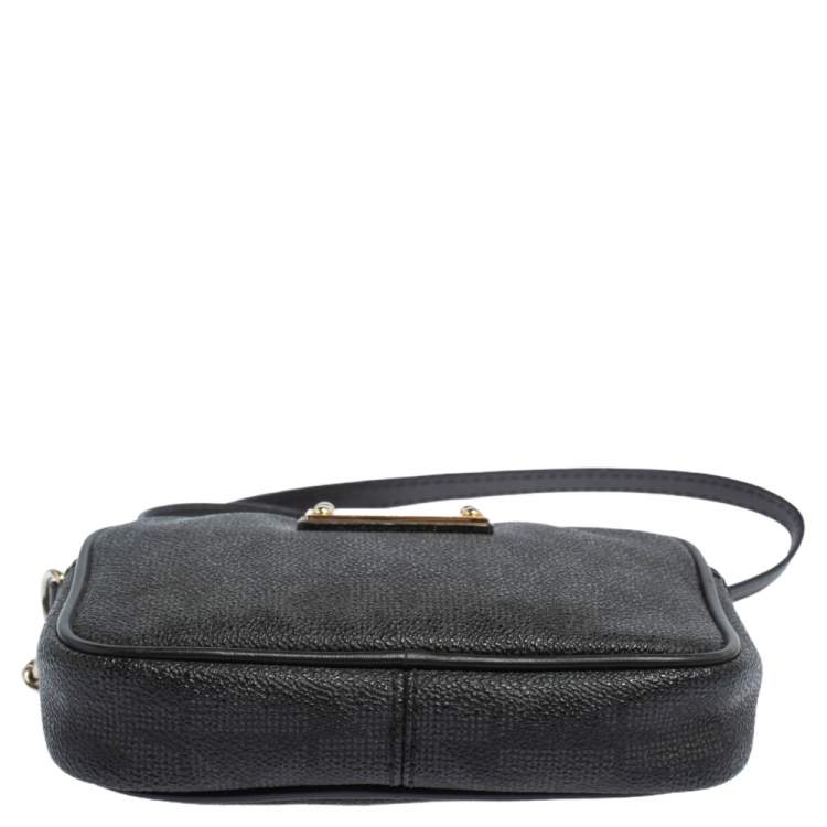 Pre Owned MICHAEL Michael Kors Black/Grey Signature Coated Canvas and Leather Mini Jet Set Crossbody Bag