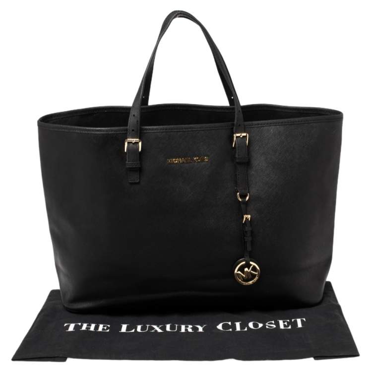 Pre Owned MICHAEL Michael Kors Black Saffiano Leather Jet Set Travel Tote