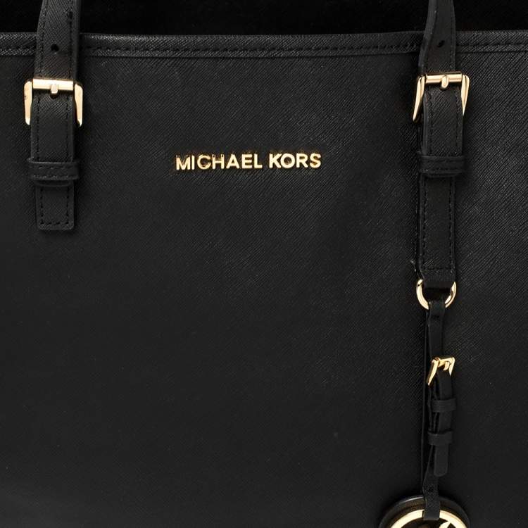 Pre Owned MICHAEL Michael Kors Black Saffiano Leather Jet Set Travel Tote