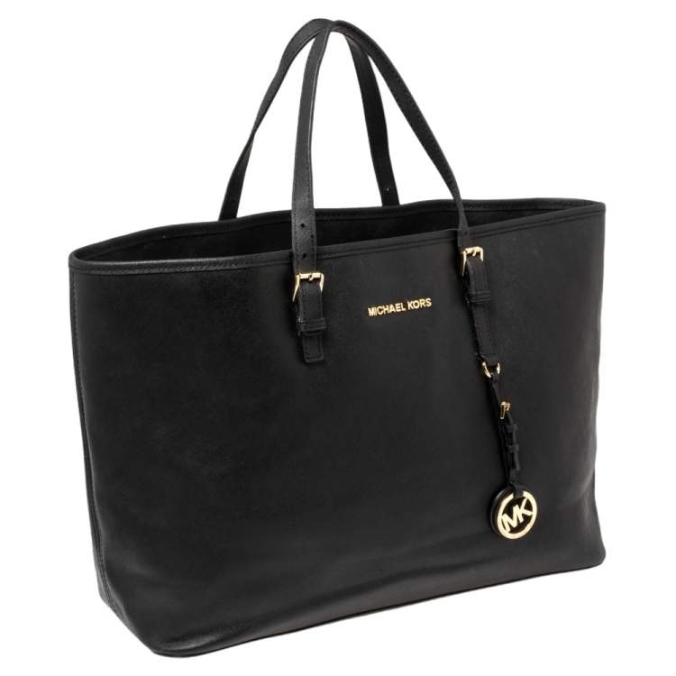 Pre Owned MICHAEL Michael Kors Black Saffiano Leather Jet Set Travel Tote