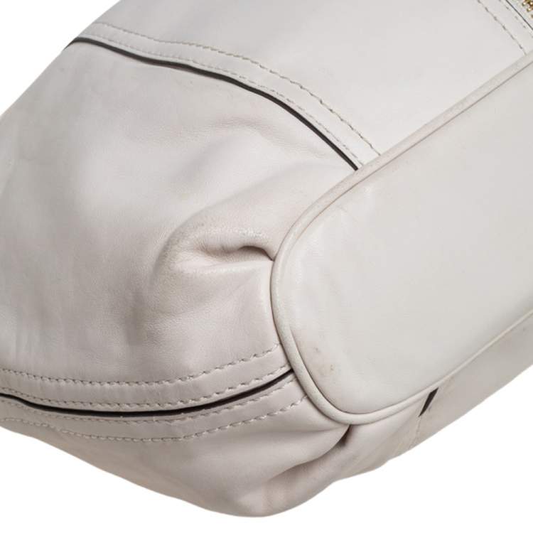 Pre Owned  Michael Kors White Leather Moxley Satchel