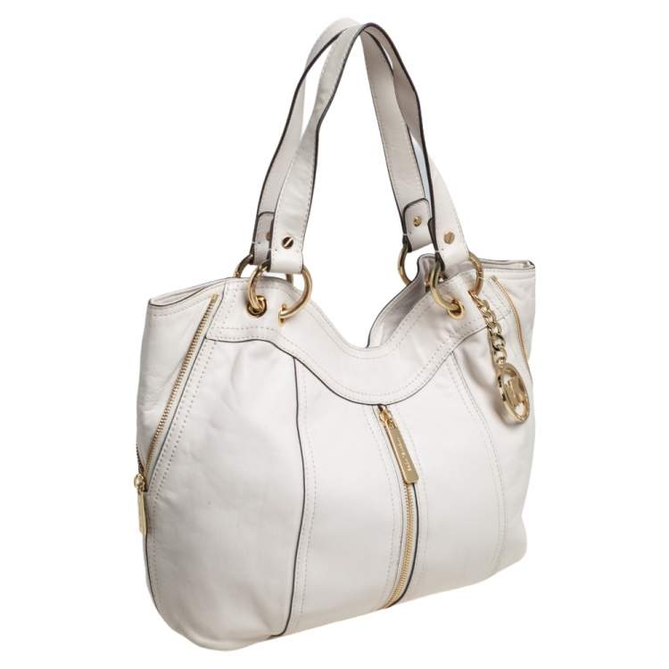 Pre Owned  Michael Kors White Leather Moxley Satchel