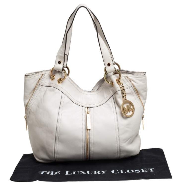 Pre Owned  Michael Kors White Leather Moxley Satchel