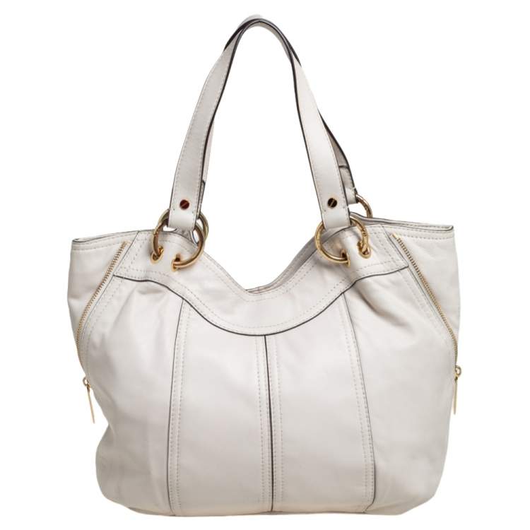 Pre Owned  Michael Kors White Leather Moxley Satchel