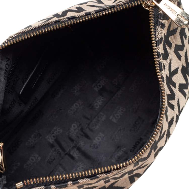 Pre Owned MICHAEL Michael Kors Beige/Black Signature Canvas and Leather Baguette
