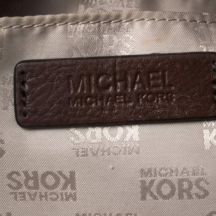 Pre Owned MICHAEL Michael Kors Beige/Brown Signature Canvas and Leather Jet Set Tote