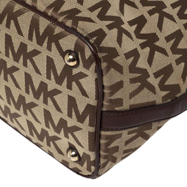 Pre Owned MICHAEL Michael Kors Beige/Brown Signature Canvas and Leather Jet Set Tote