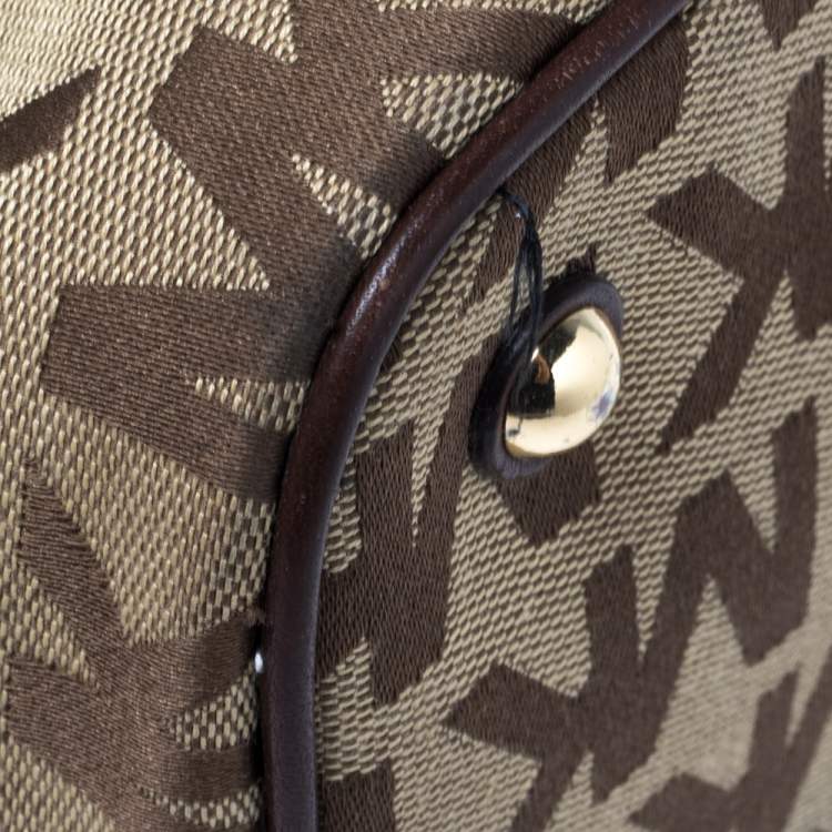 Pre Owned MICHAEL Michael Kors Beige/Brown Signature Canvas and Leather Jet Set Tote