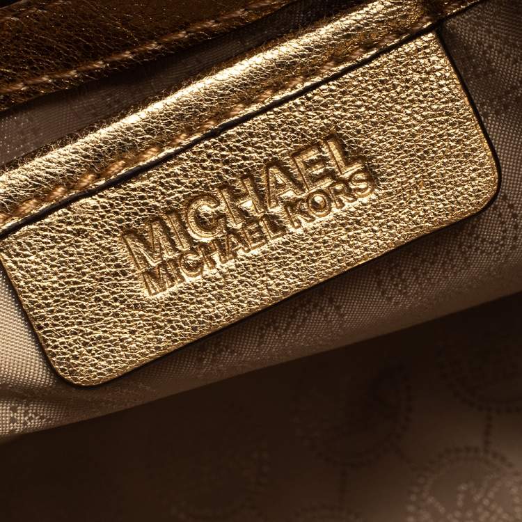Pre Owned MICHAEL Michael Kors Metallic Gold Leather Large Selma Satchel