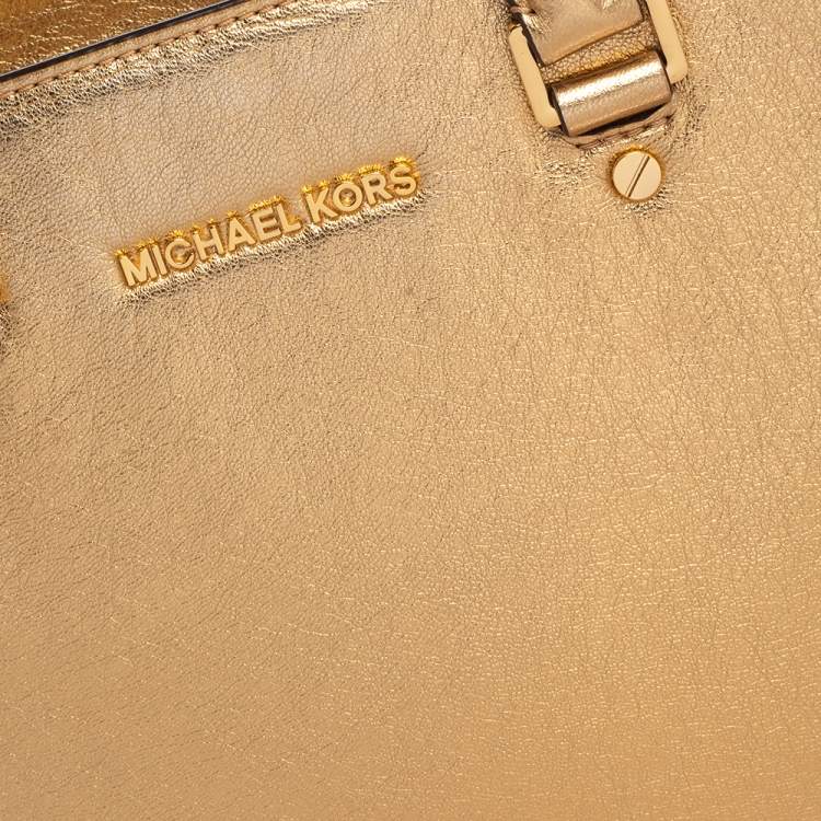 Pre Owned MICHAEL Michael Kors Metallic Gold Leather Large Selma Satchel
