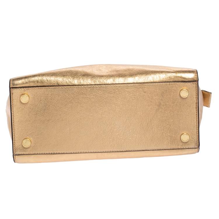 Pre Owned MICHAEL Michael Kors Metallic Gold Leather Large Selma Satchel