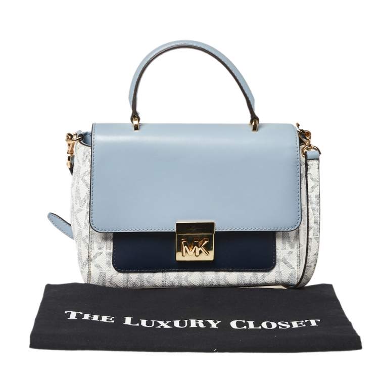 Pre Owned MICHAEL Michael Kors Blue/White Coated Canvas and Leather Top Handle Bag