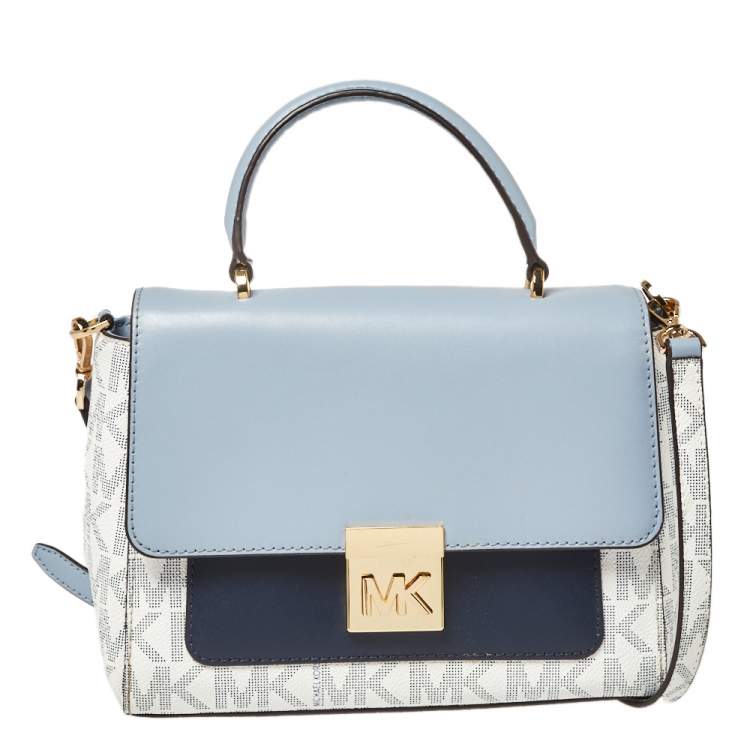 Pre Owned MICHAEL Michael Kors Blue/White Coated Canvas and Leather Top Handle Bag