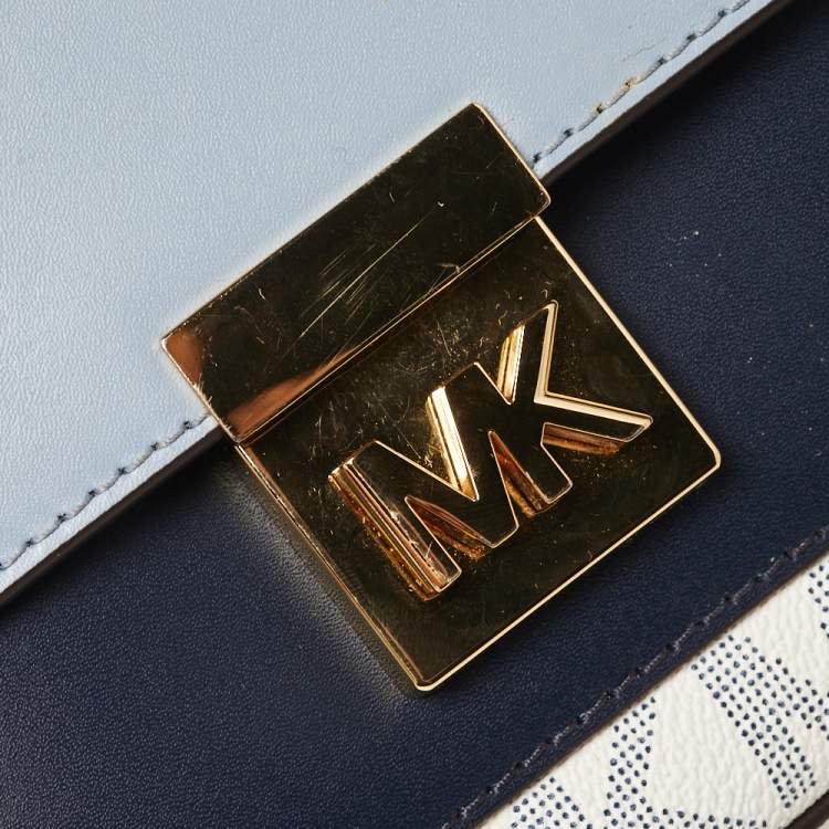 Pre Owned MICHAEL Michael Kors Blue/White Coated Canvas and Leather Top Handle Bag