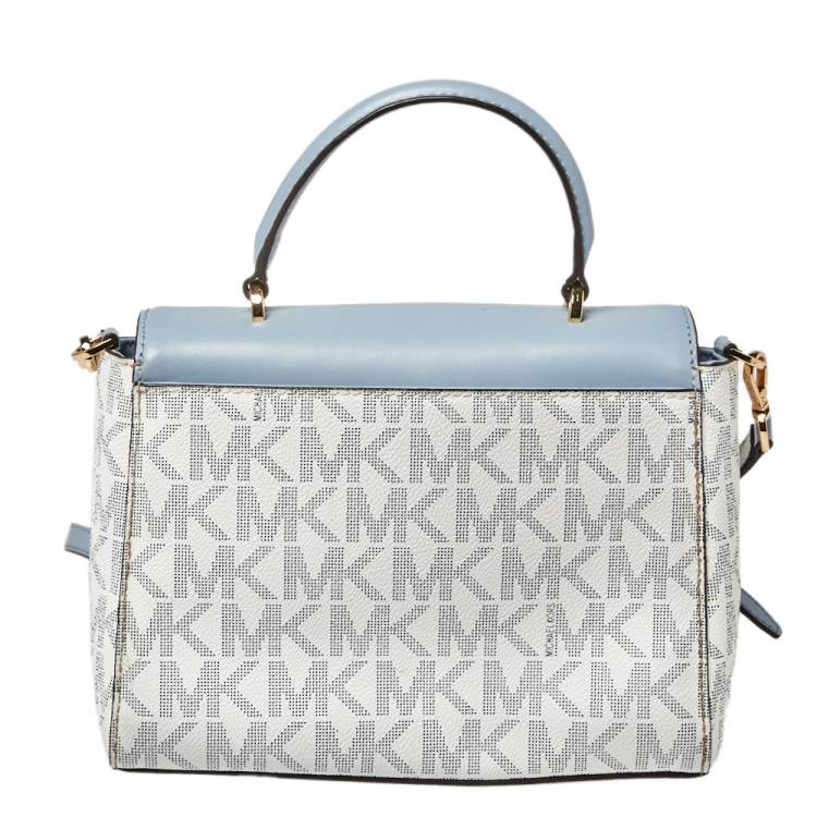 Pre Owned MICHAEL Michael Kors Blue/White Coated Canvas and Leather Top Handle Bag