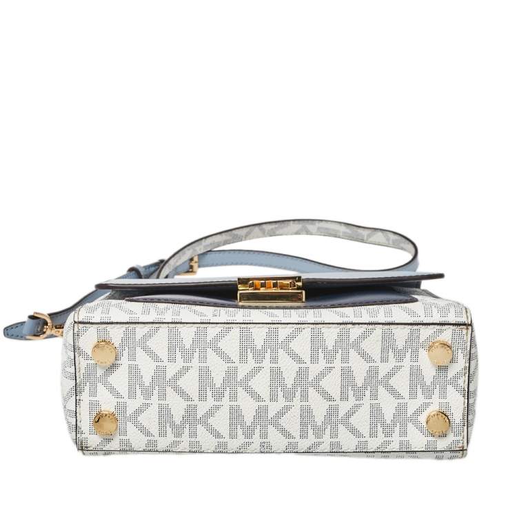 Pre Owned MICHAEL Michael Kors Blue/White Coated Canvas and Leather Top Handle Bag