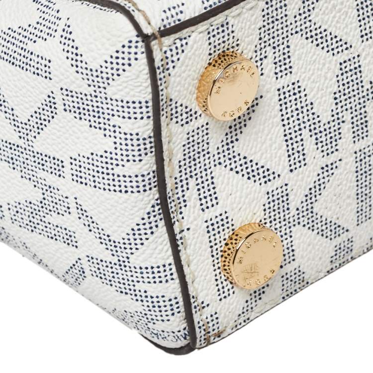 Pre Owned MICHAEL Michael Kors Blue/White Coated Canvas and Leather Top Handle Bag
