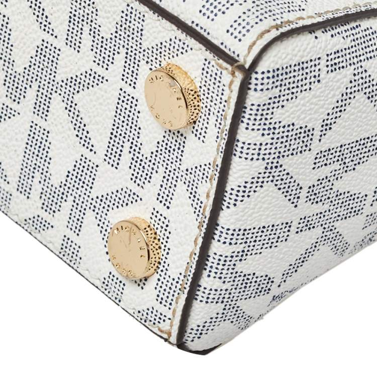 Pre Owned MICHAEL Michael Kors Blue/White Coated Canvas and Leather Top Handle Bag