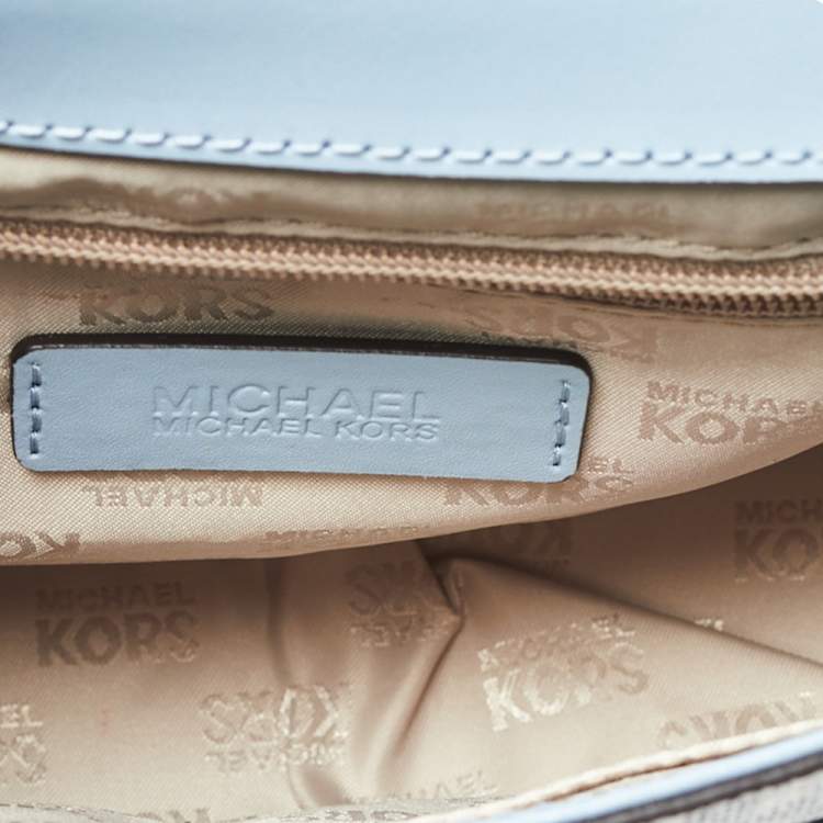Pre Owned MICHAEL Michael Kors Blue/White Coated Canvas and Leather Top Handle Bag