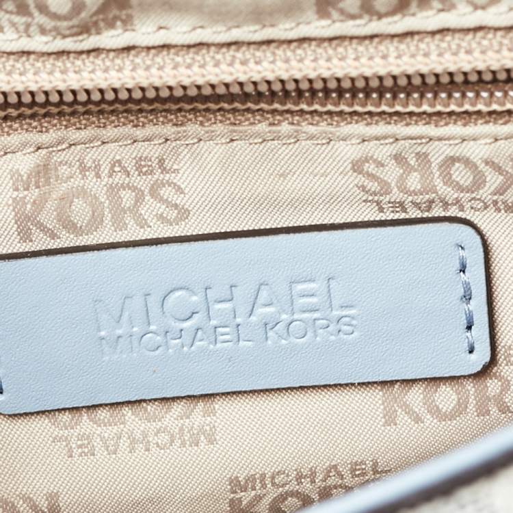 Pre Owned MICHAEL Michael Kors Blue/White Coated Canvas and Leather Top Handle Bag