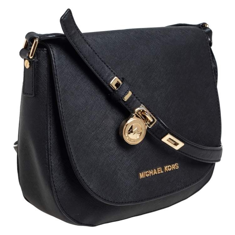 مملوكة مسبقًا MICHAEL Michael Kors Black Saffiano Leather Hamilton Crossbody Bag