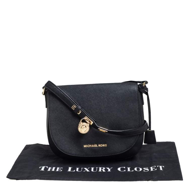 مملوكة مسبقًا MICHAEL Michael Kors Black Saffiano Leather Hamilton Crossbody Bag