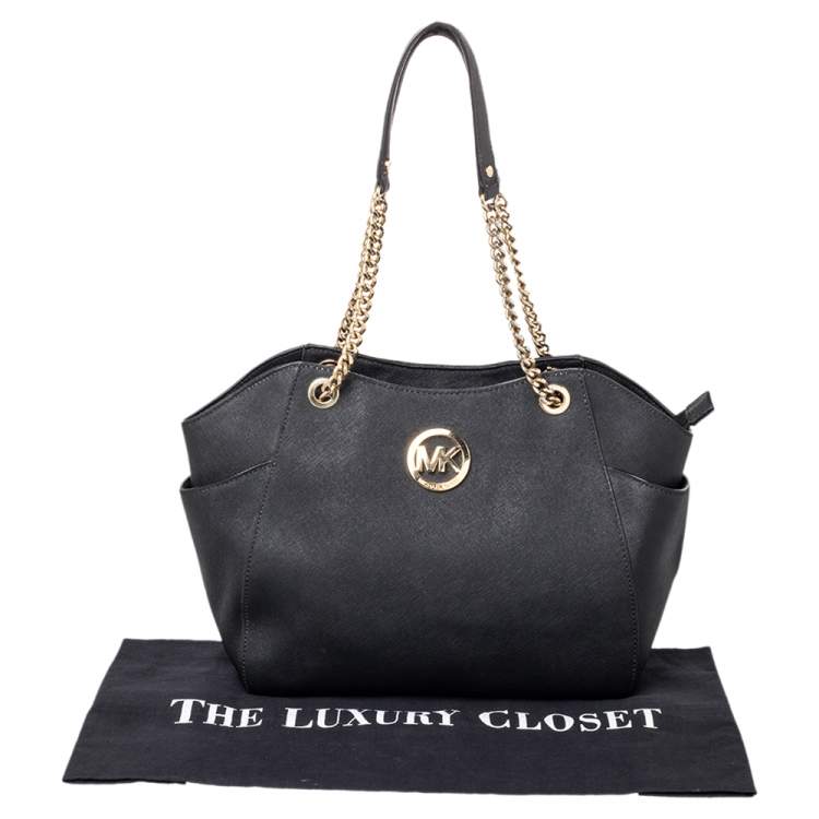 Pre Owned MICHAEL Michael Kors Black Leather Jet Set Tote
