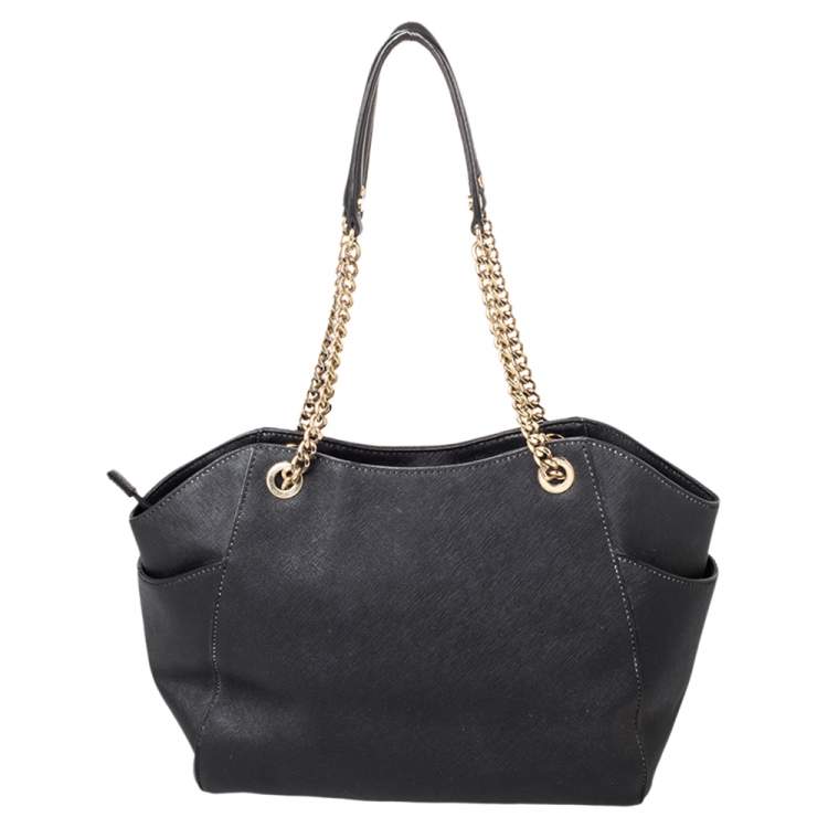 Pre Owned MICHAEL Michael Kors Black Leather Jet Set Tote