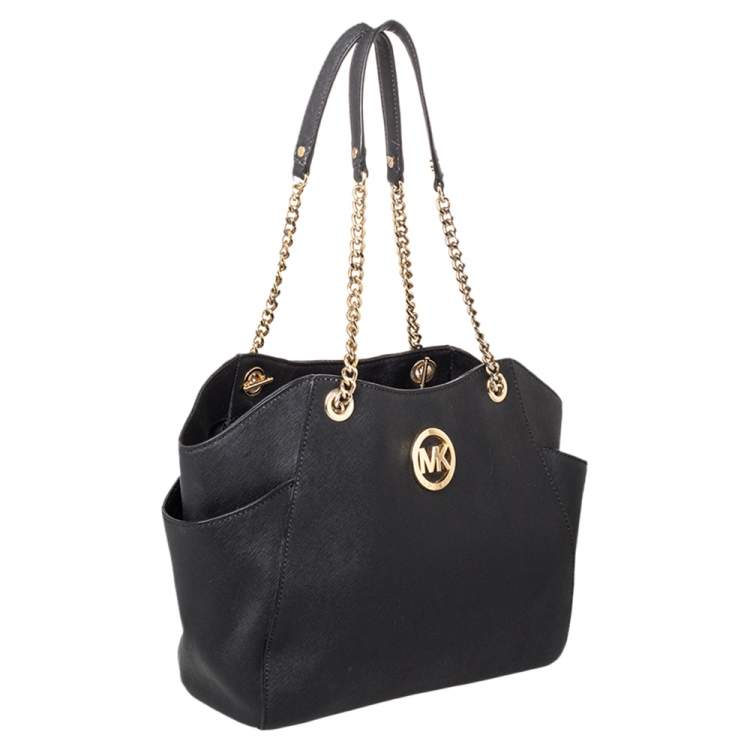 Pre Owned MICHAEL Michael Kors Black Leather Jet Set Tote