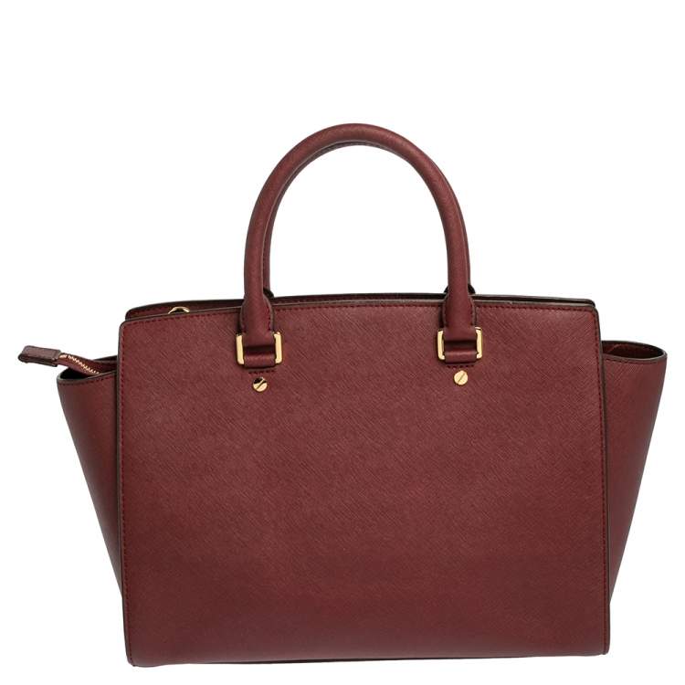 Pre Owned MICHAEL Michael Kors Burgundy Saffiano Leather Large Selma Tote