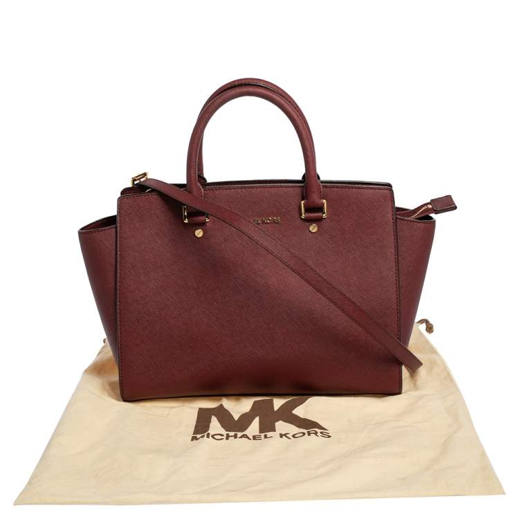 Pre Owned MICHAEL Michael Kors Burgundy Saffiano Leather Large Selma Tote