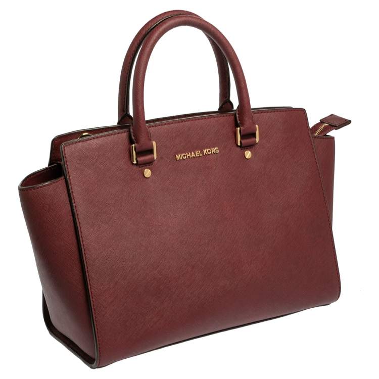 Pre Owned MICHAEL Michael Kors Burgundy Saffiano Leather Large Selma Tote