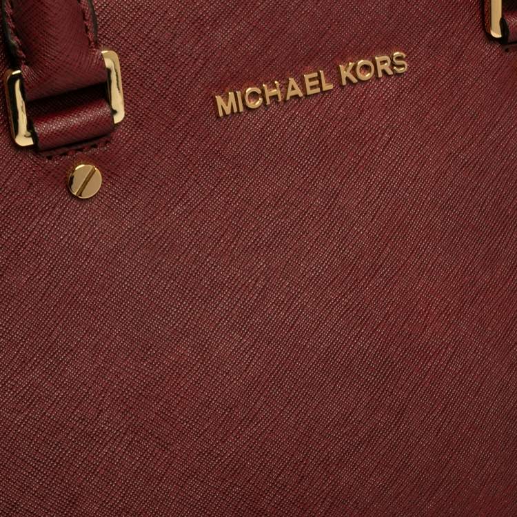 Pre Owned MICHAEL Michael Kors Burgundy Saffiano Leather Large Selma Tote