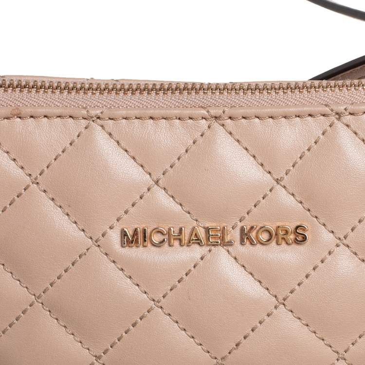 Pre Owned MICHAEL Michael Kors Beige Quilted Leather Large Cindy Dome CrossBody Bag