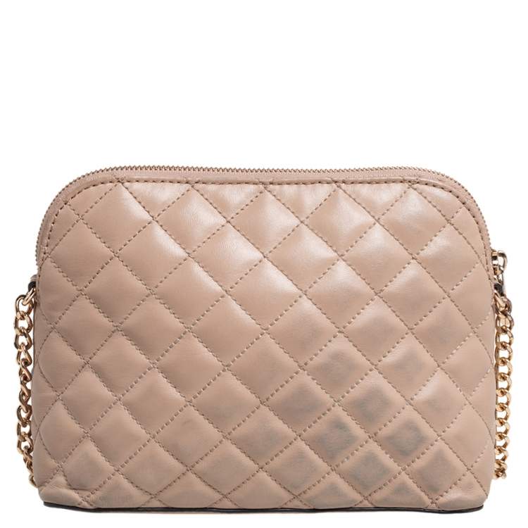 Pre Owned MICHAEL Michael Kors Beige Quilted Leather Large Cindy Dome CrossBody Bag