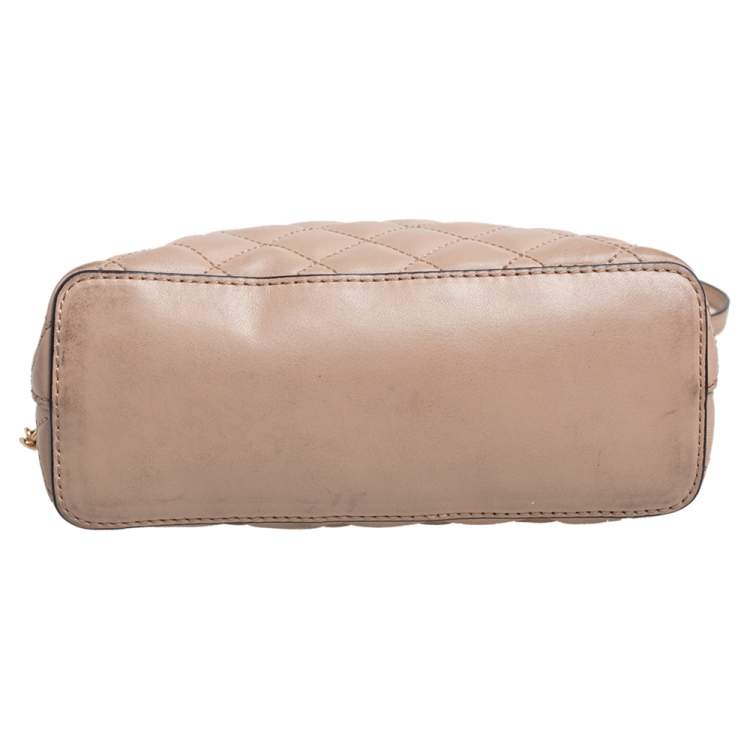 Pre Owned MICHAEL Michael Kors Beige Quilted Leather Large Cindy Dome CrossBody Bag