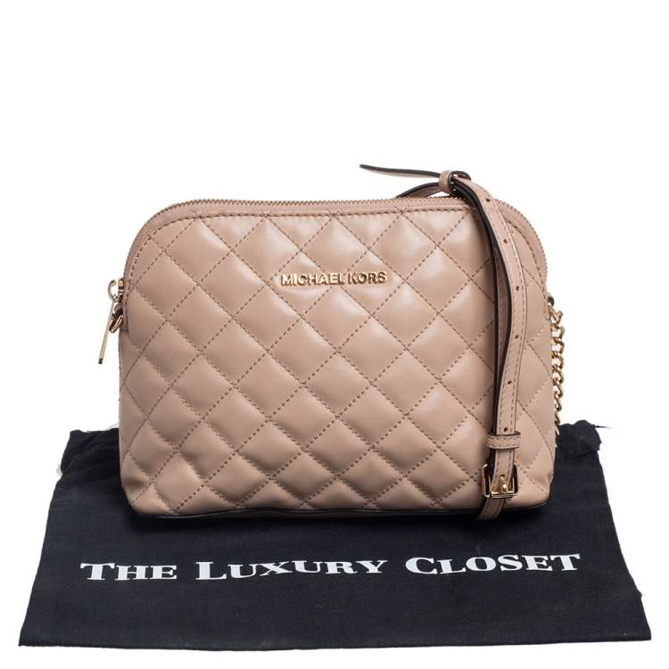 Pre Owned MICHAEL Michael Kors Beige Quilted Leather Large Cindy Dome CrossBody Bag