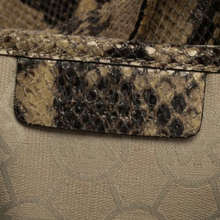 Pre Owned Michael Michael Kors Beige/Black Python Effect Leather Fulton Hobo
