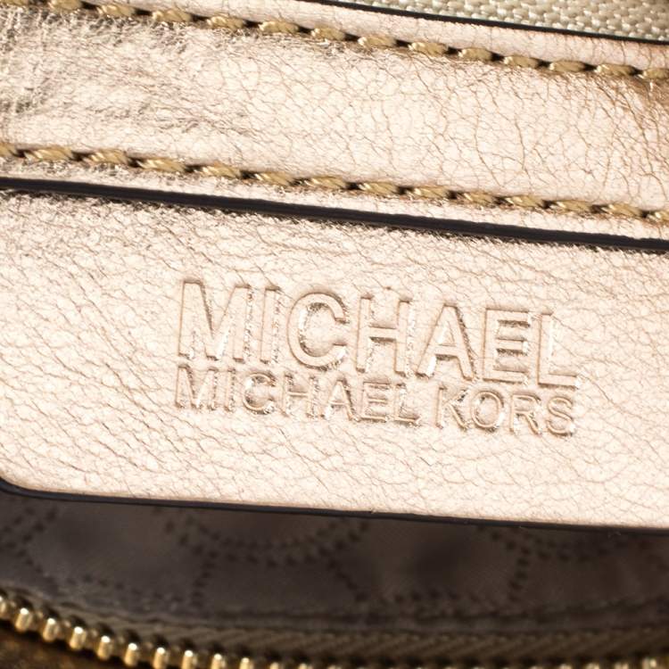 Pre Owned MICHAEL Michael Kors Gold Leather Daria Fold Over Clutch 