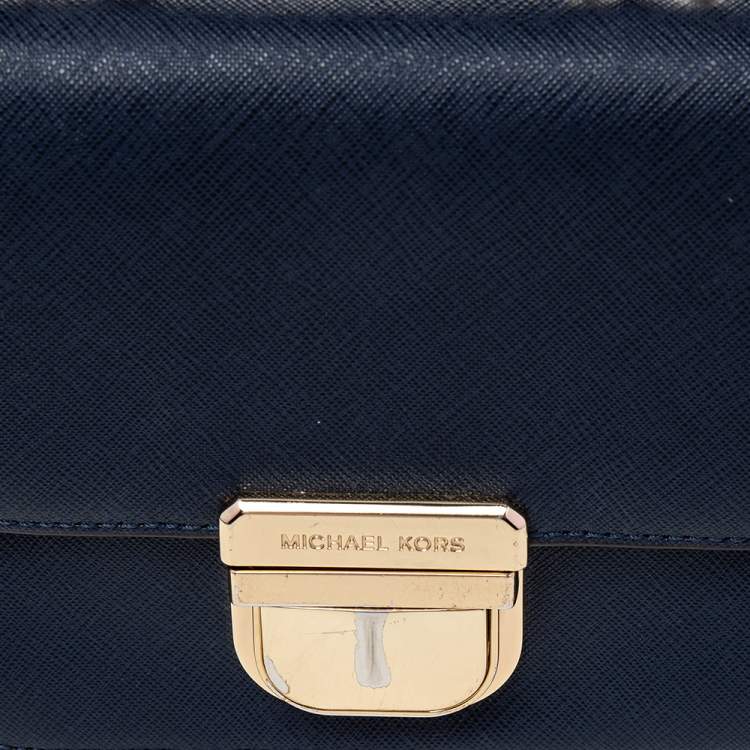 Pre Owned MICHAEL Michael Kors Blue  Saffiano Leather Bridgette Crossbody Bag