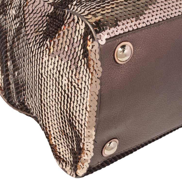 Pre Owned MICHAEL Michael Kors Gold Sequins and Leather Medium Grayson Boston Bag