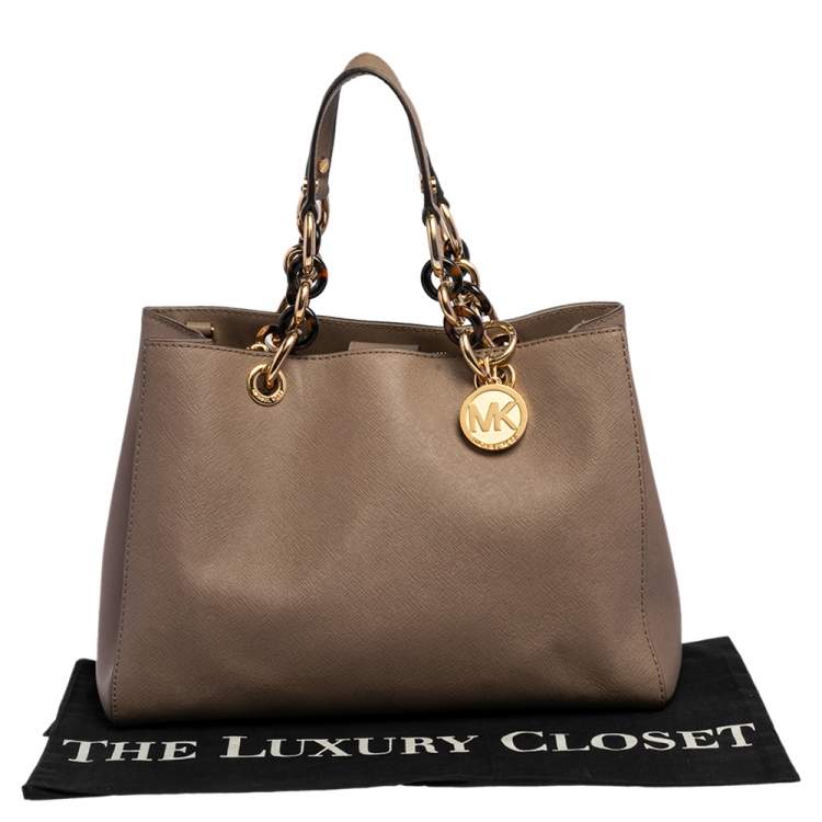 Pre Owned MICHAEL Michael Kors Beige Saffiano Leather Medium Cynthia Tote