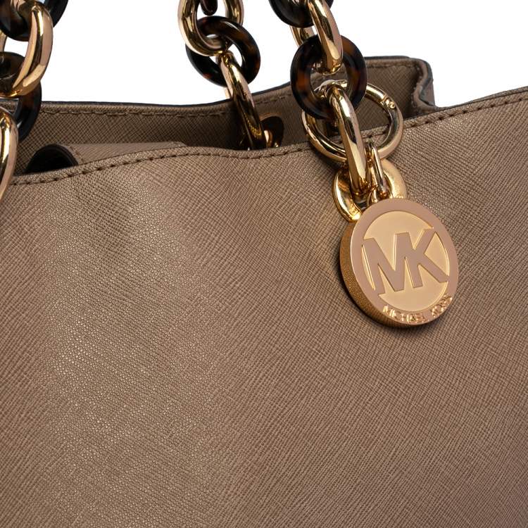 Pre Owned MICHAEL Michael Kors Beige Saffiano Leather Medium Cynthia Tote