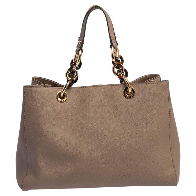 Pre Owned MICHAEL Michael Kors Beige Saffiano Leather Medium Cynthia Tote