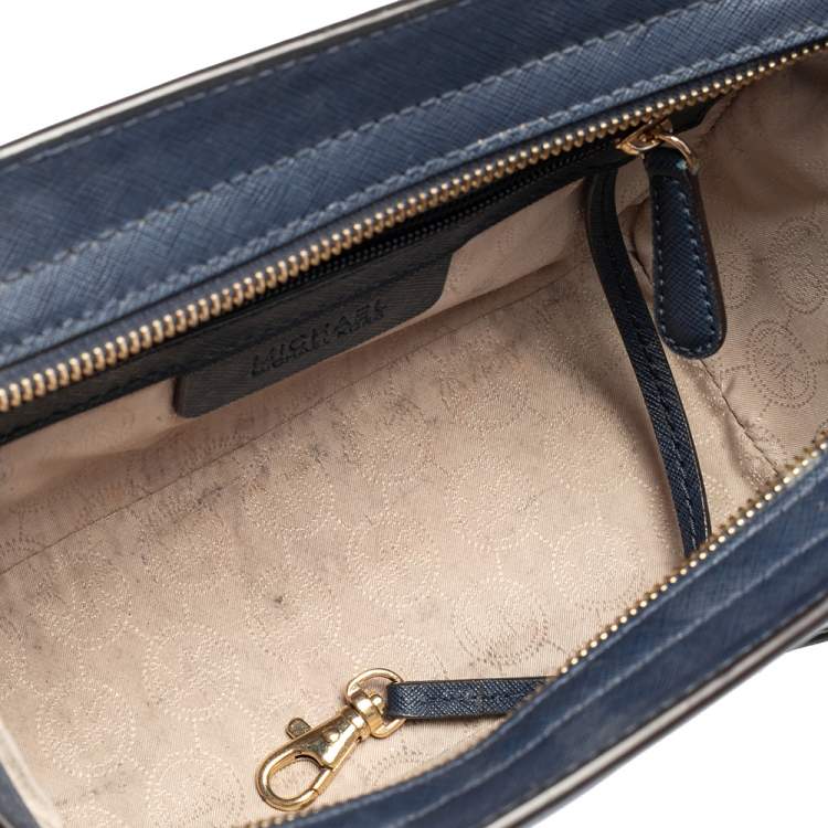 Pre Owned MICHAEL Michael Kors Navy Blue Leather Small Selma Crossbody Bag