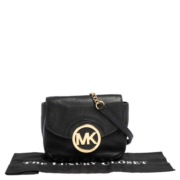 Pre Owned Michael Michael Kors Black Leather Fulton Crossbody Bag