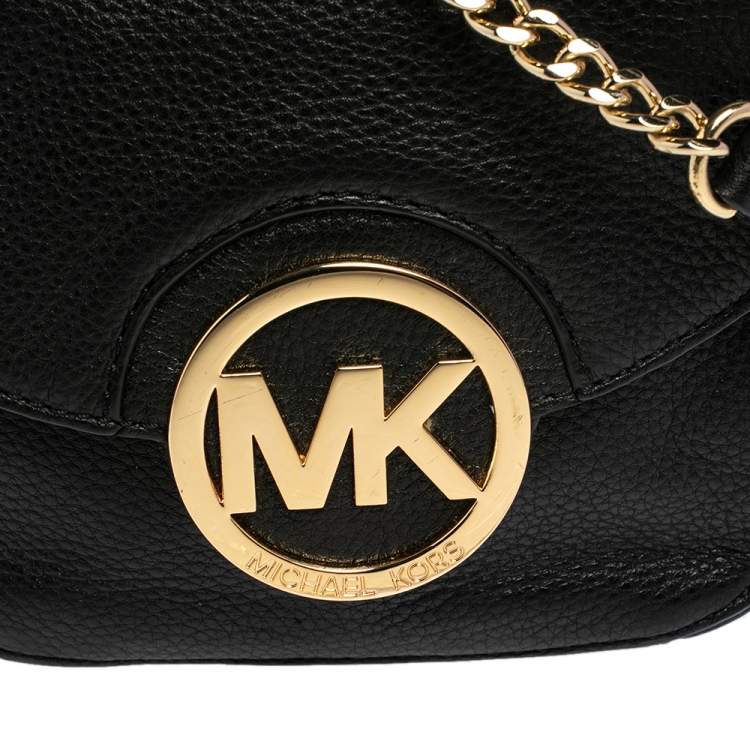 Pre Owned Michael Michael Kors Black Leather Fulton Crossbody Bag